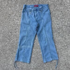 90s Vintage Solo Jeans Low Rise Denim Jeans w/ Straight Leg Cropped Fit, Silver